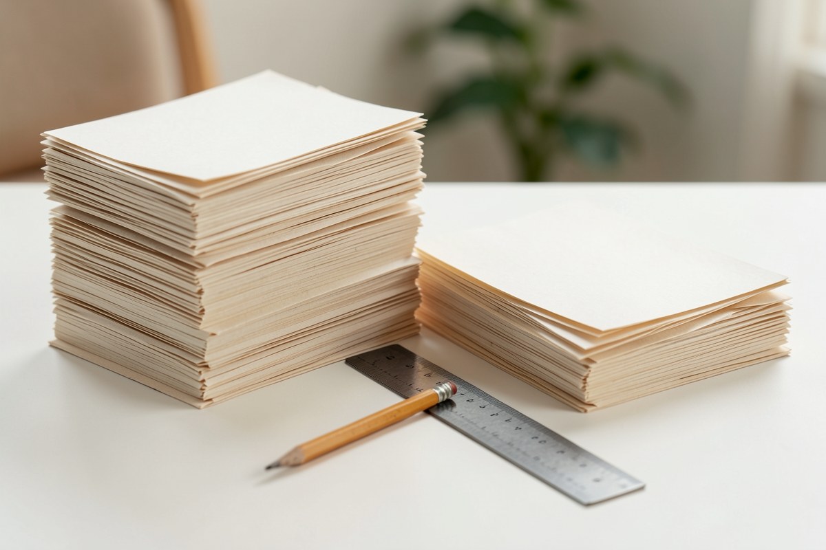 Two different stacks of documents (representing loan options) with a pencil and a ruler on a clean surface.